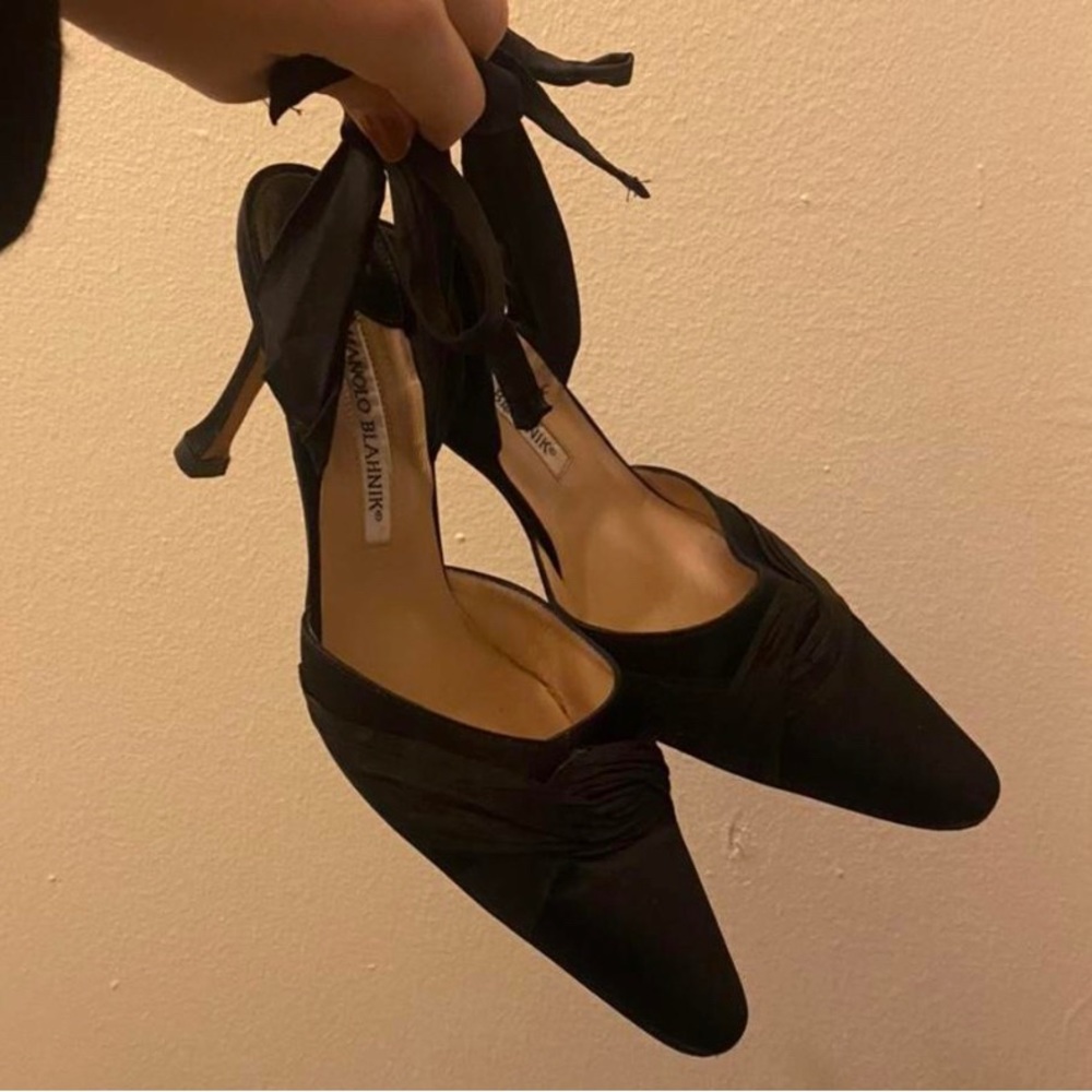Manolo Blahnik Matte Satin Pointed Toe Heels